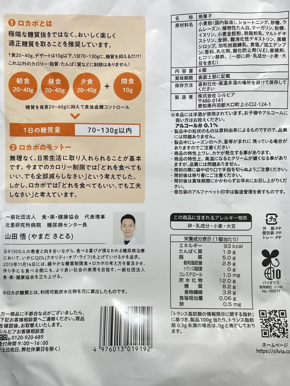 シルビア 糖質10g以下のロカボレーズンサンド 6個入の食品表示